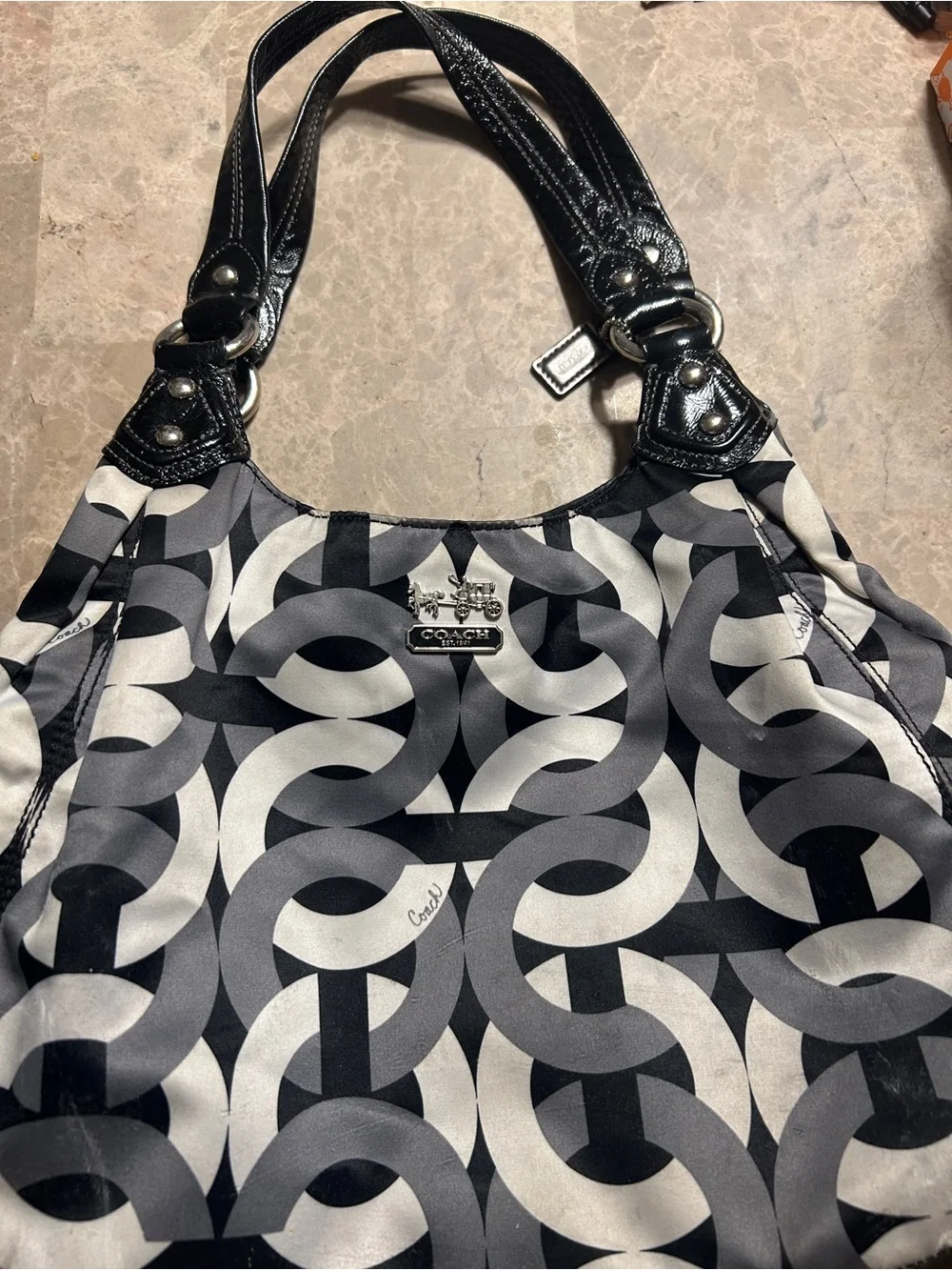 Coach Black, Gray & White Signature Link Hobo Bag
